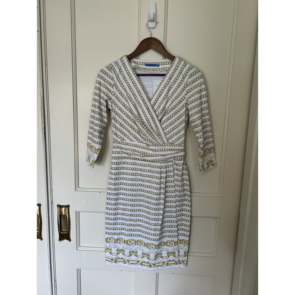 J. McLaughlin Golden Chain Sheath Dress Womens Size XS Ivory Gold Preppy NWT